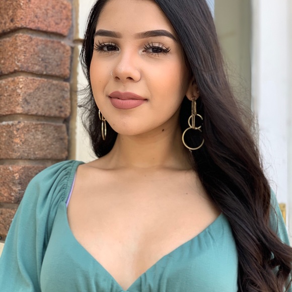 Gold Circle Drop Earrings - Picture 2 of 3